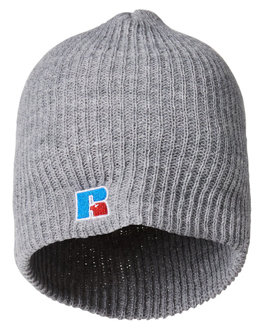 Russell Athletic UB89UHB Core R Patch Beanie Hat in Grey Heather | Acrylic
