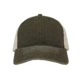 The Game GB460 Men's Pigment-Dyed Trucker Cap in Army Green/Stone size Adjustable | Cotton/Polyester Blend