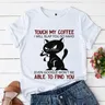 Maglietta gatto nero arrabbiato nuova maglietta alla moda tocca il mio caffè ti schiaffo magliette