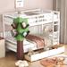 Wood Bunk Bed Twin Over Twin Platform Bed w/ Tree Decor & Drawers