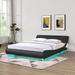 Faux Leather Upholstered Platform Bed Frame,LED lighting with remote controller and APP,Curve Design,Wood Slat Support