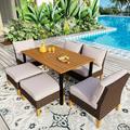 11-Piece Outdoor Wicker Half-Round Furniture Set Half-Moon Sectional Sofa All Weather Curved Conversation Set 6-Seat - Type S