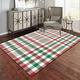 Christmas Fabric Red Green White Tartan Textured Check Plaid For Area Rug Outdoor Patio Rug Play Mat Modern Floor Carpet Non-Slip Home Decor Living Room Kids Bedroom Nursery 3X5 Ft