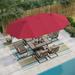 8 Pieces Dining Set 6 x C Spring Sling Rocking Dining Chairs 1x table and 1x umbrella Red umbrella