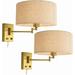 Antique Bronze Wall Sconces Set Of Two - Dimmable Swing Arm Lights For Bedroom With On/Off Dimmer Switch - Plug In Or Hardwired Sackcloth Shade Wall Lamp With 6Ft Cord