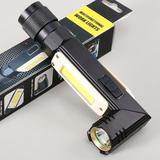 Tactical Flashlight USB Rechargeable Tactical Flashlight Magnet 90 Degree Rotary Clip COB Work Light Handheld Torch with Headlight Strap (L Size)