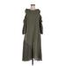 Bar III Casual Dress - Midi Cold Shoulder 3/4 sleeves: Green Print Dresses - Women's Size Medium