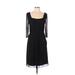 Alex Evenings Casual Dress - A-Line Square 3/4 sleeves: Black Print Dresses - Women's Size 10