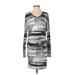 CAbi Casual Dress - Shift V-Neck Long sleeves: Gray Print Dresses - Women's Size X-Small