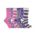 Sock Snob 6 Pack Womens Mid Calf Cute Pink/Purple Stripes Crew Cotton Socks - Size UK 4-6.5