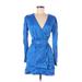 Zara Casual Dress - Mini Plunge Long sleeves: Blue Print Dresses - Women's Size Medium
