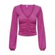V-Shirt ONLY "ONLMAI L/S RUCHING TOP CC JRS" Gr. L (40), pink (raspberry rose) Damen Shirts V-Shirts