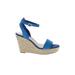 Saks Fifth Avenue Wedges: Espadrille Platform Boho Chic Blue Print Shoes - Women's Size 7 1/2 - Open Toe