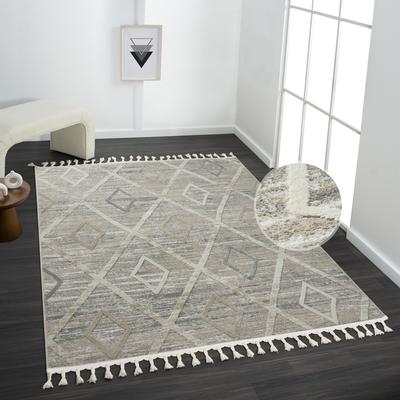 Teppich MY HOME "Otilie" Gr. 4, braun, B:160cm H:11mm L:230cm, Kunstfaser, Teppiche, dichte Qualität, Woll-Look, Boho, mit Fransen und Rauten, Scandi Image