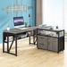 Latitude Run® Lympsham 2 - Piece Home Office Executive Desk & Lateral File Cabinet Wood/Metal in Gray/Black | 29" H x 55" W x 55" D | Wayfair