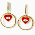 Peri'sbox-Boucles d'Oreilles Mauvais Œil en Émail pour Femme Breloque Coeur Rouge Plaqué Or Barre