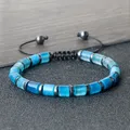 Bracelet tressé en forme d'intervalles bleus pour hommes et femmes bracelet rond en agate