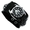 Montre à quartz tête de mort en cuir avec rivet en métal 3D pour homme montre de sport punk