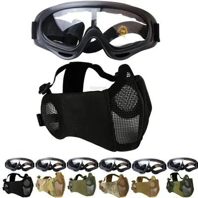 Masque militaire Airsoft avec lunettes demi-visage masque de tir chasse en plein air lunettes de