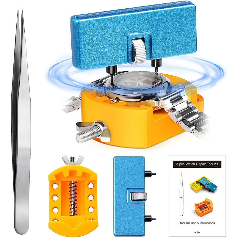 Kit d'outils de réparation d'horloger, ouvre-montre, clé, dissolvant de couvercle arrière, outils d'ouverture pour le changement de batterie, combinaison d'outils de réparation de montre 3 pièces
