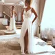 Robe de mariée en dentelle fendue sur le côté robe de mariée Boho appliques sexy sur mesure robe