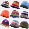 Chapeau en peluche coloré pour femme bonnets en laine rayée chapeau chaud pour femme chapeau de