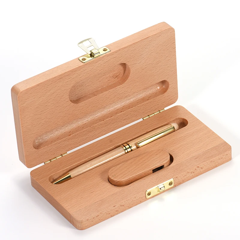 Étui pour stylo à bille en hêtre, clé USB 128 go, cadeaux d