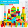 Ensemble de blocs de construction en bois avec sac de rangement jouets en bois pour enfants blocs