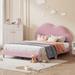 Full Size Pink Upholstered Cloud-Shape Bed w/ Velvet Panel Bed & Headboard Platform Bed, No Box Spring Needed, Easy Assembly