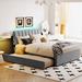 Full Size Teddy Fleece Platform Bed with Trundle Upholstered Bed Frame & Tufted Headboard Bunk Bed, Space-Saving, Gray