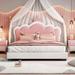 Pine Wood Upholstered Princess Bed Frame with Crown Headboard, PU Leather Platform Bed with Headboard and Footboard