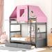 Sturdy Playhouse Bunk Bed Wood Twin Over Twin Bunk Bed with Tent and 2 Drawers, Split Into 2 Beds for Girls, Boys Bedroom