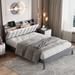 Full Size Linen Platform Bed w/ USB Charging Station & Storage Upholstered Headboard, LED Bed Frame, No Box Spring Needed