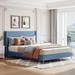 Modern Simple Queen Size Corduroy Platform Bed w/ Metal Legs Upholstered Bed Frame & Tufted Headboard Panel Bed, Blue