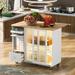 Rolling Kitchen Island Cart with Folding Drop Leaf and LED Light, Kitchen Cart with 2 Fluted Glass Doors and 1 Flip Cabinet Door