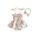 Newborn Baby Girl Sleeveless Romper Dress with Headband Outfits Strap Floral 2Pcs Summer Clothes Set (Orange 0-3 Months)