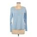 Style&Co Long Sleeve Henley Shirt: Blue Tops - Women's Size Medium