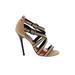 Charles Jourdan Heels: Tan Print Shoes - Women's Size 7 - Open Toe