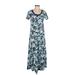 Cuddl Duds Casual Dress - Midi Scoop Neck Short sleeves: Blue Floral Dresses - Women's Size X-Small