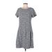 Ann Taylor LOFT Casual Dress - A-Line Scoop Neck Short sleeves: Gray Dresses - Women's Size 8 Tall