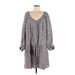 H&M Casual Dress - Mini V Neck 3/4 sleeves: Gray Floral Dresses - Women's Size Medium