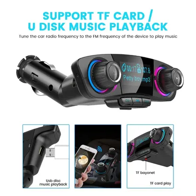 Bluetooth FM Sender BT5.0 Freisprecheinrichtung Car Kit TF Karte USB-Flash-Laufwerk 3,5 mm AUX-Ausgang Port Dual USB Schnellladegerät MP3-Player