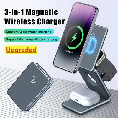 3 in 1 magnet kabelloses ladegerät ständer für iphone 15 14 13 samsung galaxy watch iwatch faltbar schnell ladedock station Image