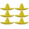 Mexican Sombrero with Pom Pom Edging - Yellow - Pack of 6