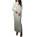 Xiaoluokaixin Ladies Dress with Solid Color Long Sleeves and Half High Neck with Ruched Tie Up
