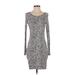 BCBGMAXAZRIA Casual Dress - Bodycon Scoop Neck Long sleeves: Brown Animal Print Dresses - Women's Size X-Small - Print Wash