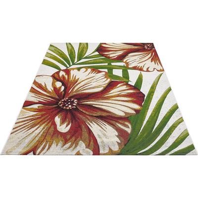 Teppich LUXOR LIVING "Panama Blume, Made in Belgium", bunt (multi), B:123cm H:5mm L:180cm, Obermaterial: 75% Polypropylen, 25% Polyester, Teppiche, Flachgewebe, modernes Design, Motiv Blumen, In- und Outdoor geeignet Image