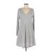 Cupio Casual Dress - A-Line V Neck Long sleeves: Gray Print Dresses - Women's Size Medium