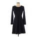 Madewell Casual Dress - Sweater Dress Crew Neck Long Sleeve: Blue Tweed Dresses - Women's Size 0