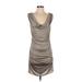 Laundry by Shelli Segal Cocktail Dress - Mini Cowl Neck Sleeveless: Gray Solid Dresses - Women's Size 4